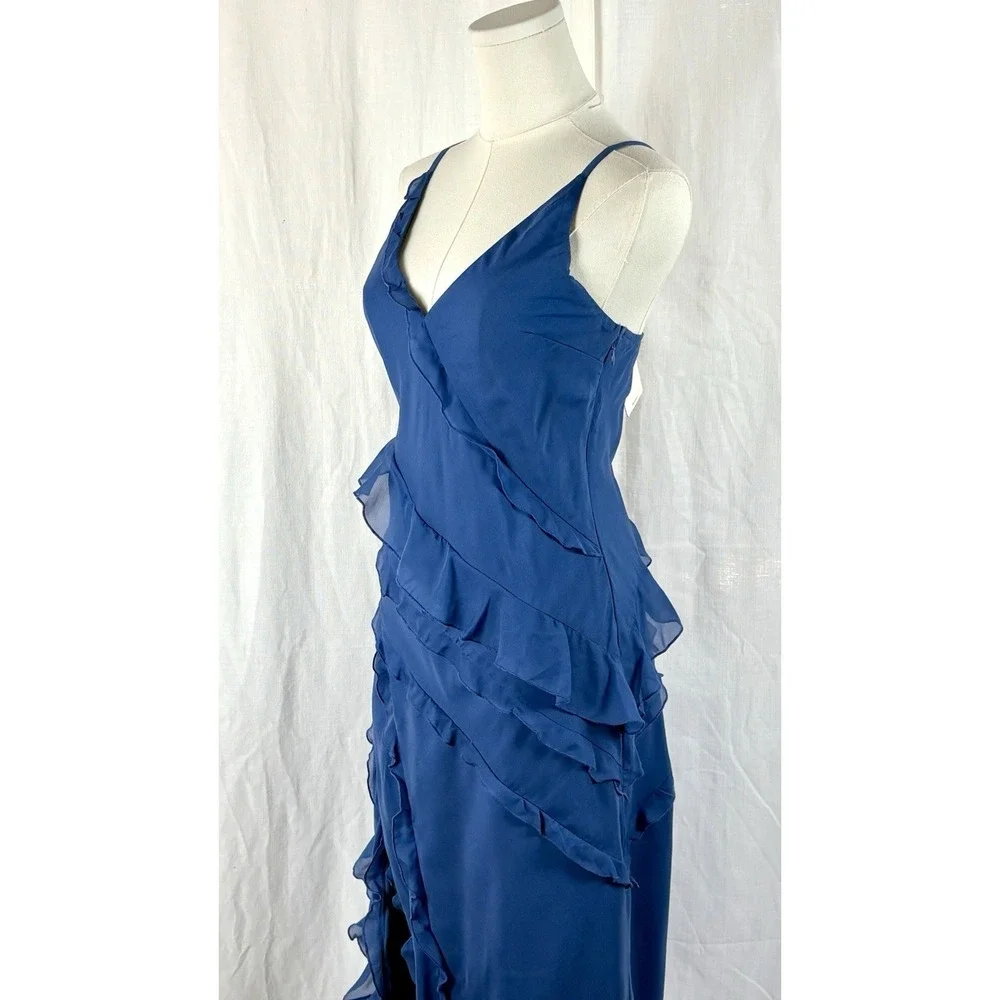 Abercrombie And Fitch Silk Maxi Dress Ruffles Blue NWT Sz S Fairy Boho Coquette